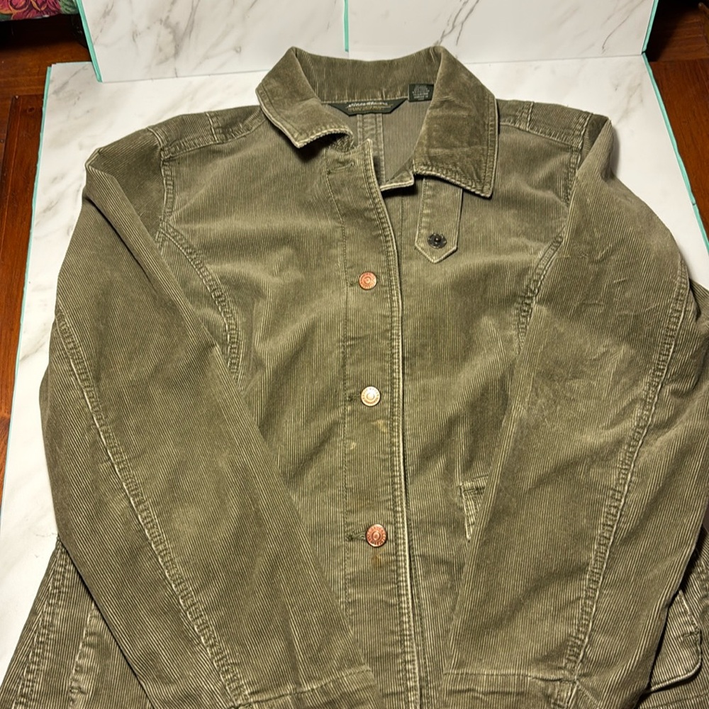 Eddie Bauer (L) Moss Green corduroy women’s jacket.